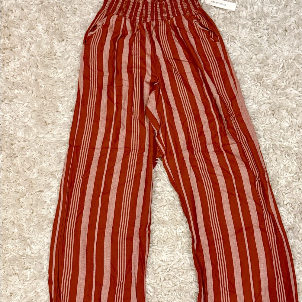 Urban Rebel Orange Striped Wide Leg High Waist Pants Women’s Size Large